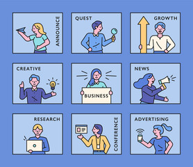 Wall Mural - various business work character icons.