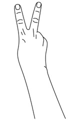Wall Mural - number two, hand gesture. concept of finger counting in sign language. vector illustration in outlin