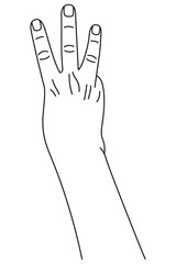 Wall Mural - number three, hand gesture. concept of finger counting in sign language. vector illustration in outl