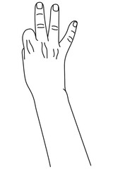 Wall Mural - number three, hand gesture. concept of finger counting in sign language. vector illustration in outl