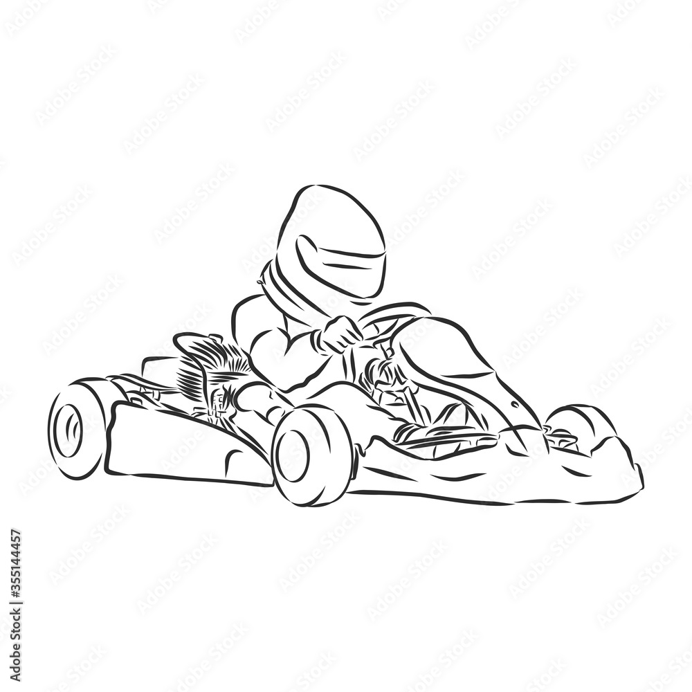 Sketch of karting, sport and active lifestyle. Karting hand drawn Vector design illustration. racing karts, vector sketch illustration - obrazy, fototapety, plakaty 