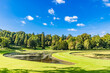 Landscape of the Studley Royal Park including the Ruins of Fountains Abbey in England, the United Kingdom