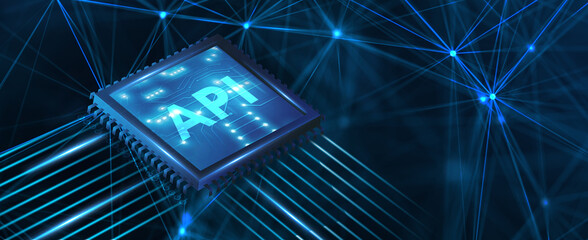 API - Application Programming Interface. Software development tool. Business, modern technology, internet and networking concept.