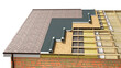 Detailed shingle roof installing in process, 3d illustration