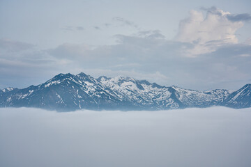 Sea of clouds and snowy mountains. Landscape photo was taken at Pokut Plateau, Rize, northeastern Karadeniz (Black Sea) region of Turkey.