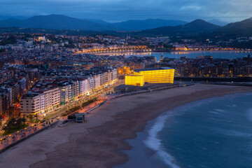 Wall Mural - High view from Donostia-San Sebastian with Zurriola beach and Kursaal Auditorium at the Basque Country.	