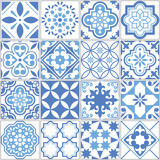 Fototapeta Kuchnia - Portuguese Azulejo tile seamless vector pattern, Lisbon blue old tiles mosaic, Mediterranean repetitive textile design
