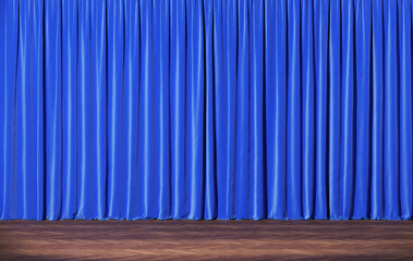 Wall Mural - empty theater stage with blue curtains.