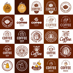 Poster - set of logos on coffee