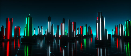 Wall Mural - a futuristic background with neon glowing cubes (3d rendering)