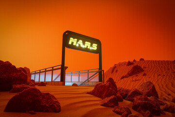 Wall Mural - a subway station on mars(3d rendering)