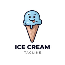 Simple Minimalist Ice Cream Cone Mascot Character Logo Design Vector Template