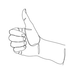 Continuous line drawing of finger thumb up good job sign gesture. Vector illustration