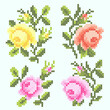 set of cross stitch floral elements