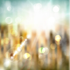 Wall Mural - Abstract summer illustration with sun beams and defocused lights