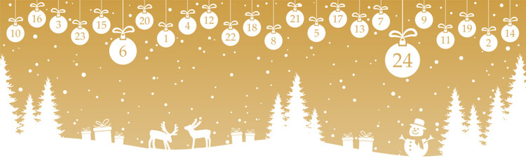 Wall Mural - advent calendar 1 to 24 on christmas baubles