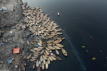 Wall Mural - Aerial view from drone of beautiful boat in the river.