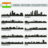 Fototapeta Miasto - Most Famous Republic India Cities Skyline City Silhouette Design Collection