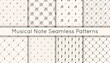 © svetolk - Set of 8 vector seamless retro pattern with different musical note icons, treble clef and polka dot. Various musical symbols background. Repeatable texture for prints, wrapping paper, textile