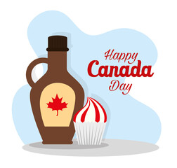 Canvas Print - Canadian maple syrup and cupcake of happy canada day vector design