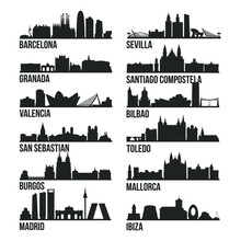 Spain Cities Most Famous Skyline City Silhouette Design Collection Set Pack