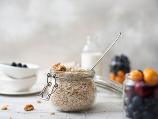 oatmeal with berries, milk and nuts