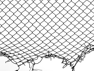 Poster - silhouette of a damaged wire mesh isolated on white background.