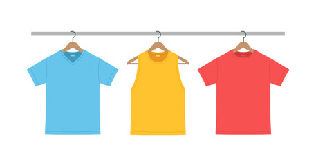 Wall Mural - T-shirts on hanger. flat style. isolated on white background