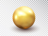 Golden sphere isolated on transparent background. Golden glossy 3D ball with glares. Round shape, geometric simple, figure circle. Vector 3d metal sphere, shiny capsule ball icon.