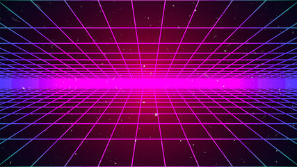 Wall Mural - retrowave background. bright perspective grid. retro future style. synthwave vector illustration