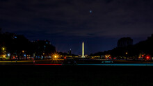The Washington Monument At Night Seen From The Capitol In Washington D.C, United States Of America.