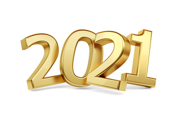 2021 golden bold letters. year 2021 isolated on white 3d-illustration