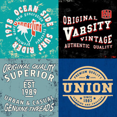 Poster - Set of vintage design print for t-shirt stamp, tee applique, fashion typography, badge, label clothing, jeans, and casual wear. Vector illustration