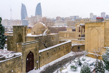 Winter view of the old city of Baku, Azerbaijan