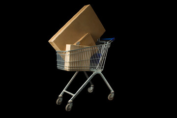 shopping cart with cardboard boxes. Delivery to the consumer,