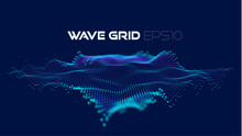 Digital Art Wave Particles Grid For Design. Dynamic Wave Flow. Abstract 3d Art Background. Cyber Space Background. Particles Vector.