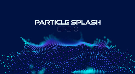 Wall Mural - wave particles grid in abstract style on dark background. digital data flow. data surface 3d vector 