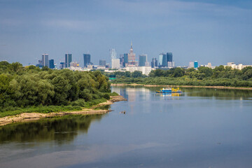 Poster - View from Siekierkowski Bridge over Vistula River in Warsaw capital city, Poland