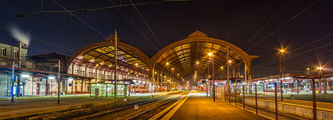 Sticker - Strasbourg railway station at night. Alsace, France