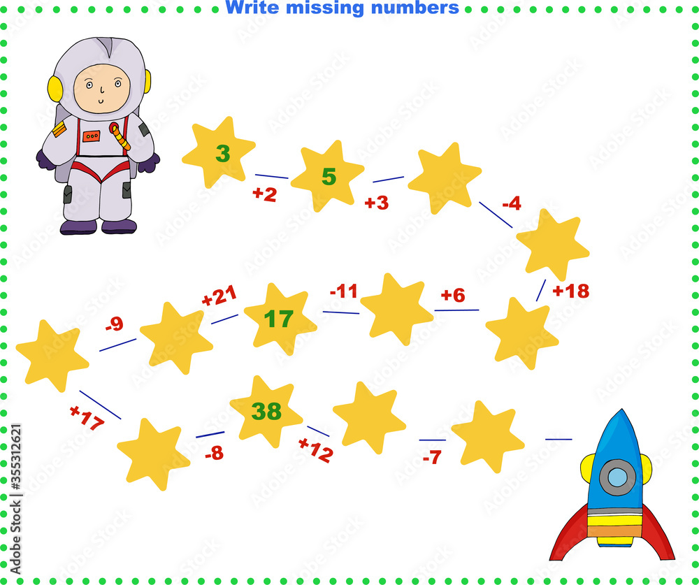 Math educational games for children. Fill in the line, write the ...