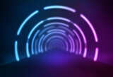 Fototapeta Do przedpokoju - Color tunnel channel space constructed by glowing neon light lines.