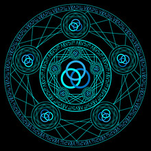 Magic Circle Ring, Magic Spell Ring Sparkle, Incantation Circle, Superpower. Horoscope Circle On Dark Background.