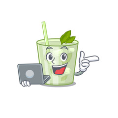 Sticker - Smart cartoon character of mojito lemon cocktail studying at home with a laptop