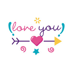 Wall Mural - Love you text with arrow flat style icon vector design