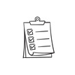 hand drawn doodle clipboard with check mark sign icon illustration line art