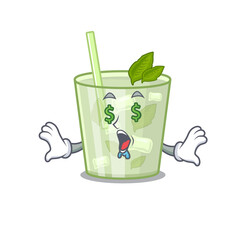 Poster - wealthy cartoon character concept of mojito lemon cocktail with money eyes