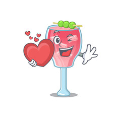 Wall Mural - A sweet cosmopolitan cocktail cartoon character style holding a big heart