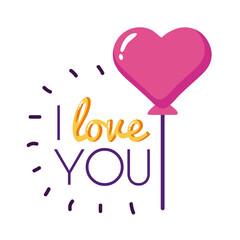 Wall Mural - I love you text with heart balloon flat style icon vector design