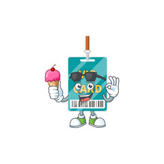 Canvas Print - Happy face of VIP pass card cartoon mascot having an ice cream