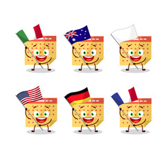 Sticker - Calendar cartoon character bring the flags of various countries